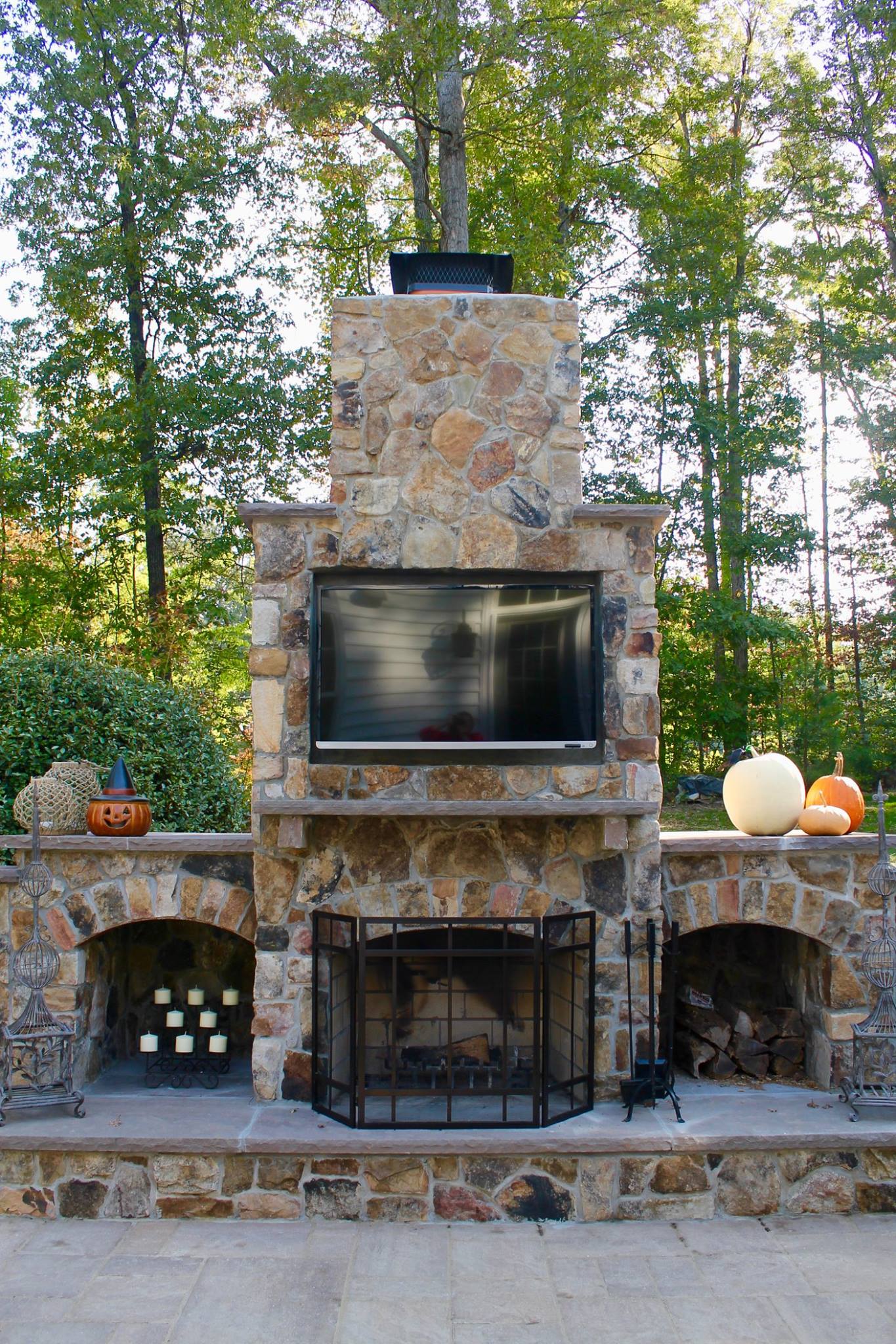 Outdoor Television Installation on Stone Fireplace Patio Midlothian, VA