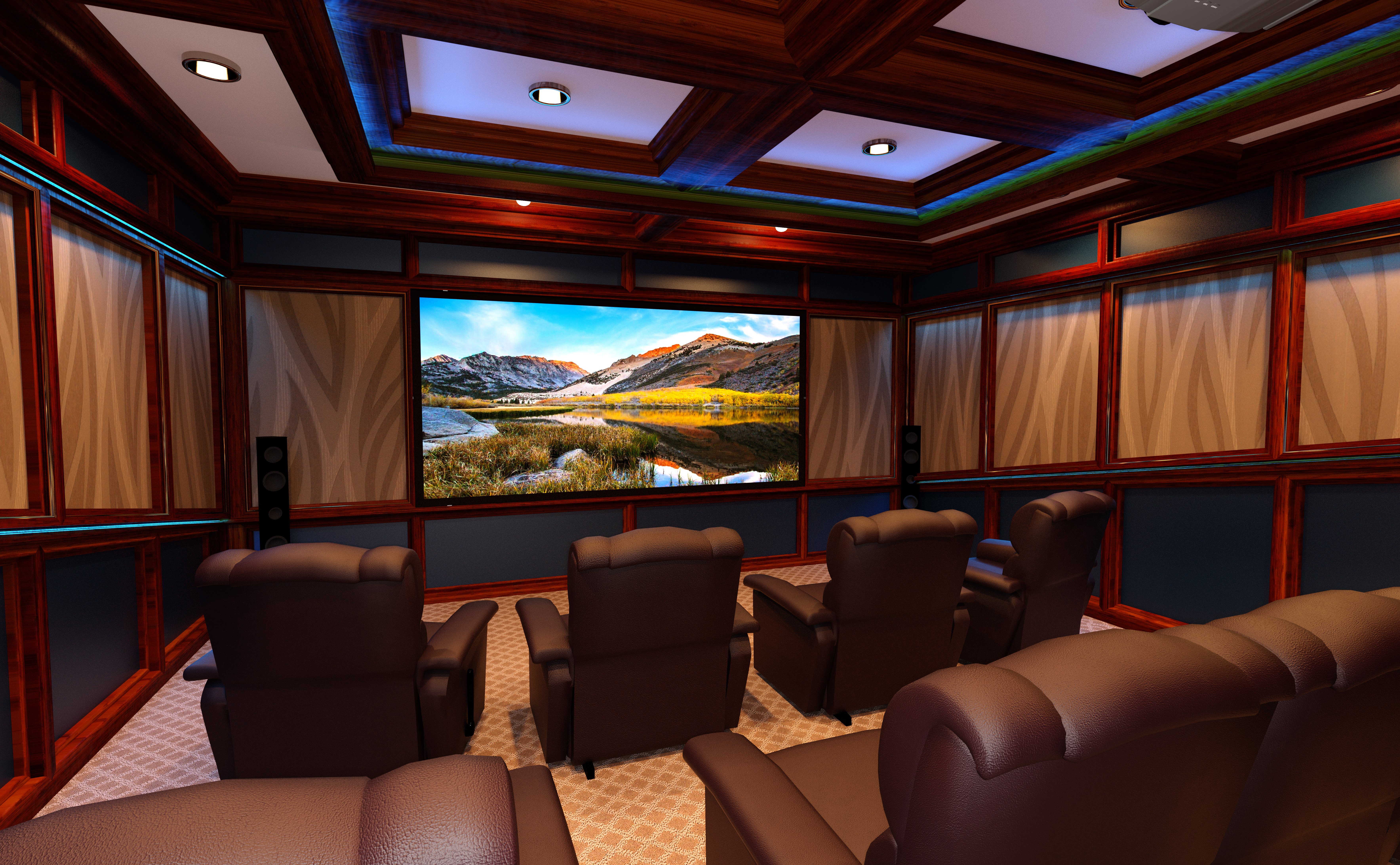 Home theater with video playing on screen