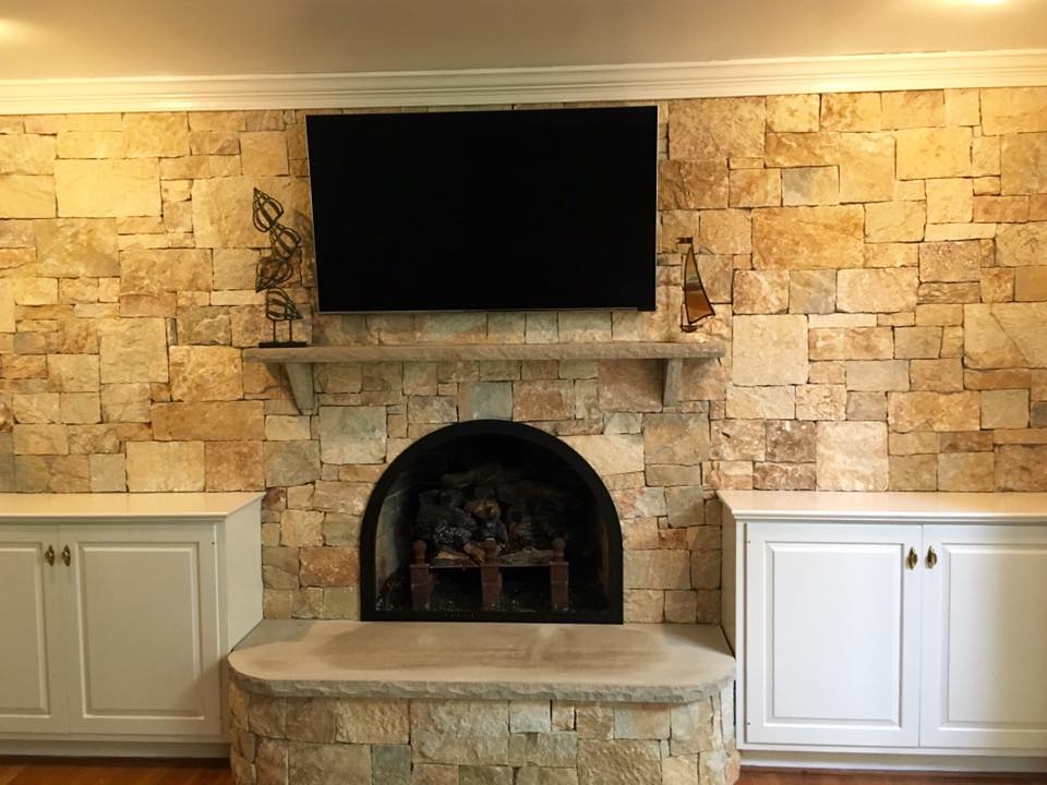 TV Installation on Stone Fireplace